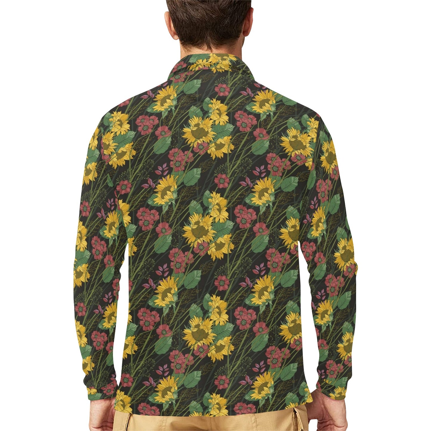 Sunflower Print Design LKS303 Long Sleeve Polo Shirt For Men's