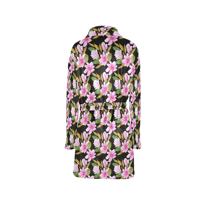 Magnolia Pattern Print Design MAG08 Women's Fleece Robe