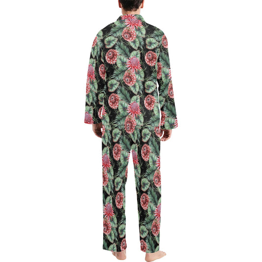 Dahlia Pattern Print Design DH06 Men's Long Pajama Set