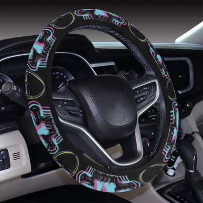 Skull 3D Colorful Print Design LKS309 Steering Wheel Cover with Elastic Edge