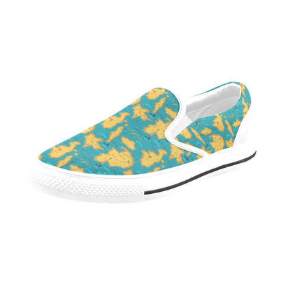 World Map Print Design LKS301 White Slip Ons Canvas Women's Shoes