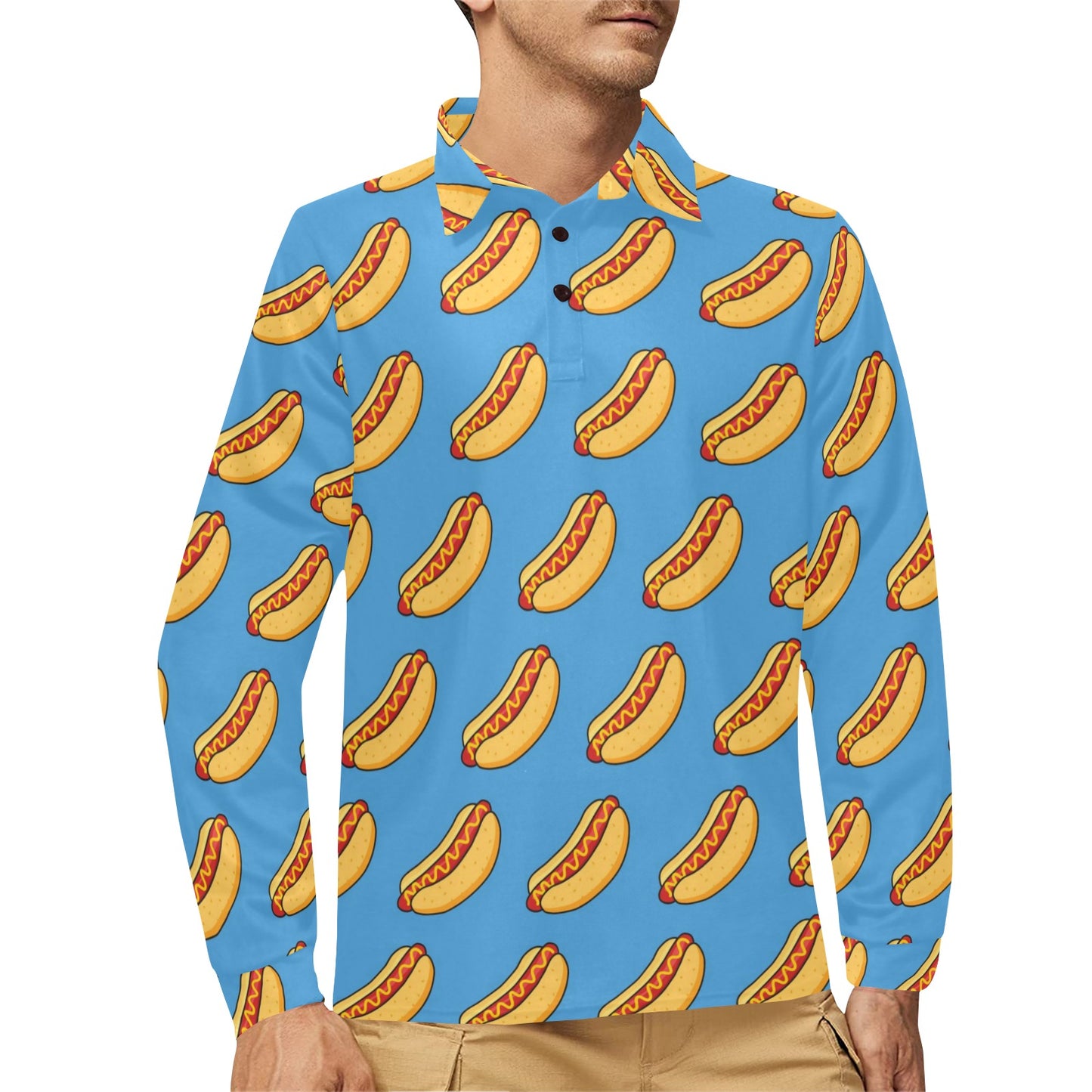 Hot Dog Pattern Print Design 02 Long Sleeve Polo Shirt For Men's
