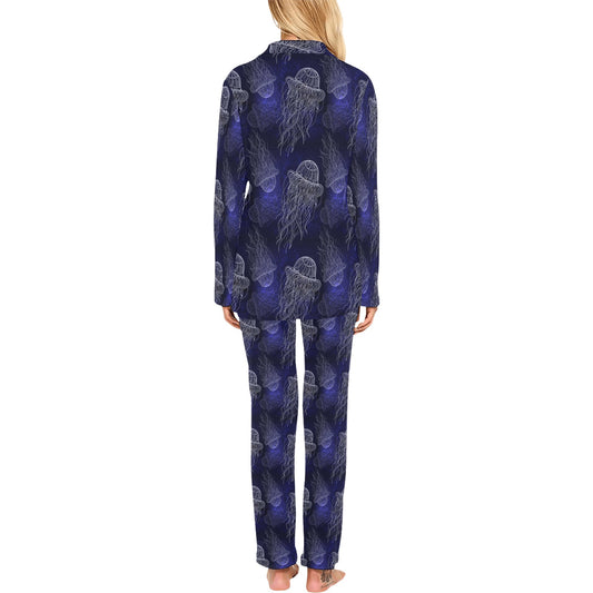 Jellyfish Pattern Print Design 02 Women's Long Pajama Set