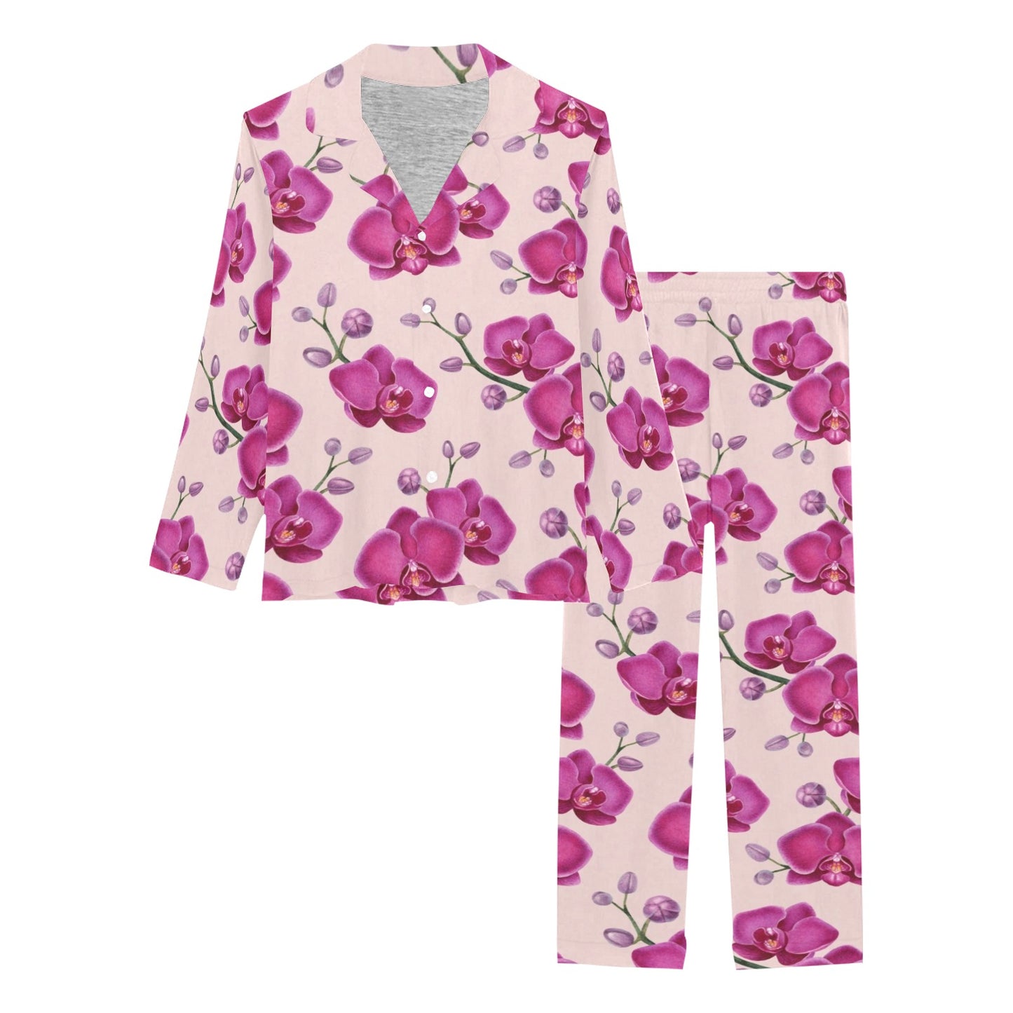 Orchid Purple Pattern Print Design OR04 Women's Long Pajama Set