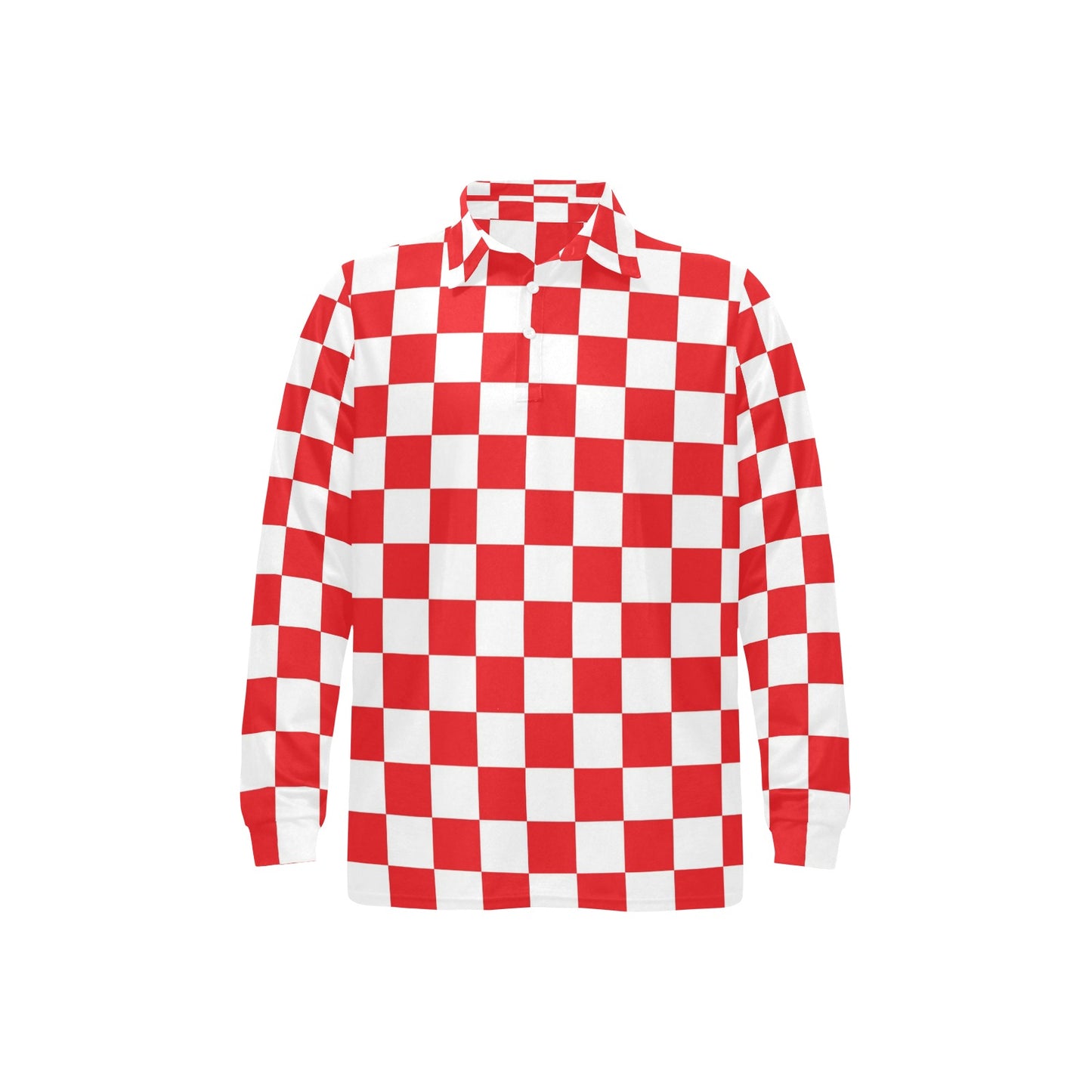 Checkered Red Pattern Print Design 04 Long Sleeve Polo Shirt For Men's