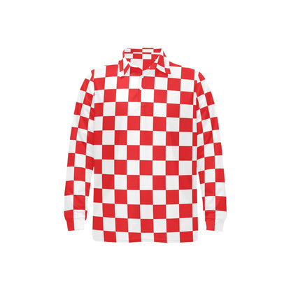 Checkered Red Pattern Print Design 04 Long Sleeve Polo Shirt For Men's