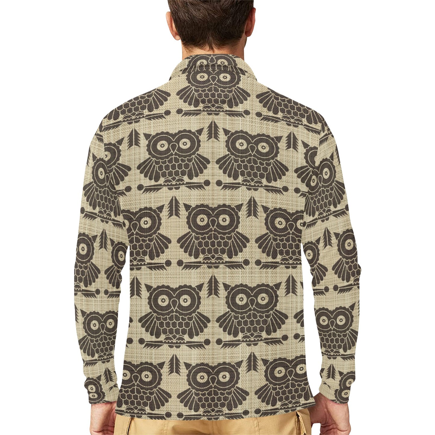 Owl Pattern Print Design A01 Long Sleeve Polo Shirt For Men's