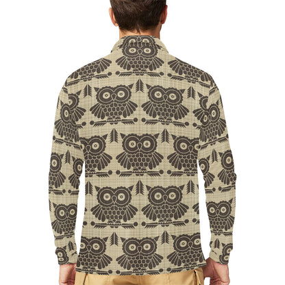 Owl Pattern Print Design A01 Long Sleeve Polo Shirt For Men's