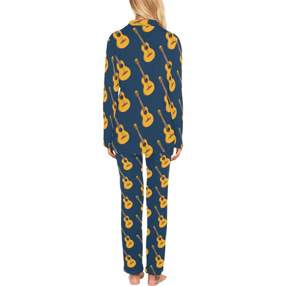 Acoustic Guitar Pattern Print Design 04 Women's Long Pajama Set