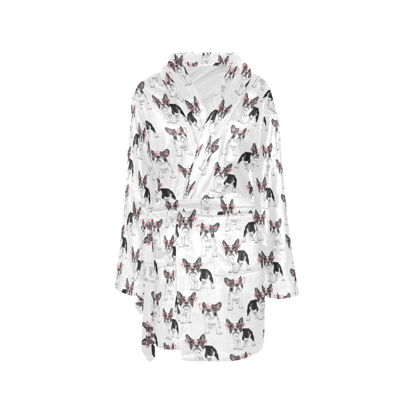 Boston Terrier Pattern Print Design 03 Women's Fleece Robe