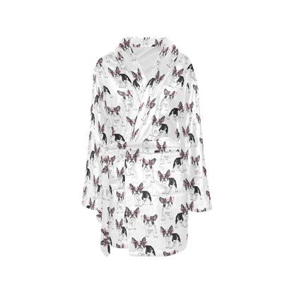 Boston Terrier Pattern Print Design 03 Women's Fleece Robe