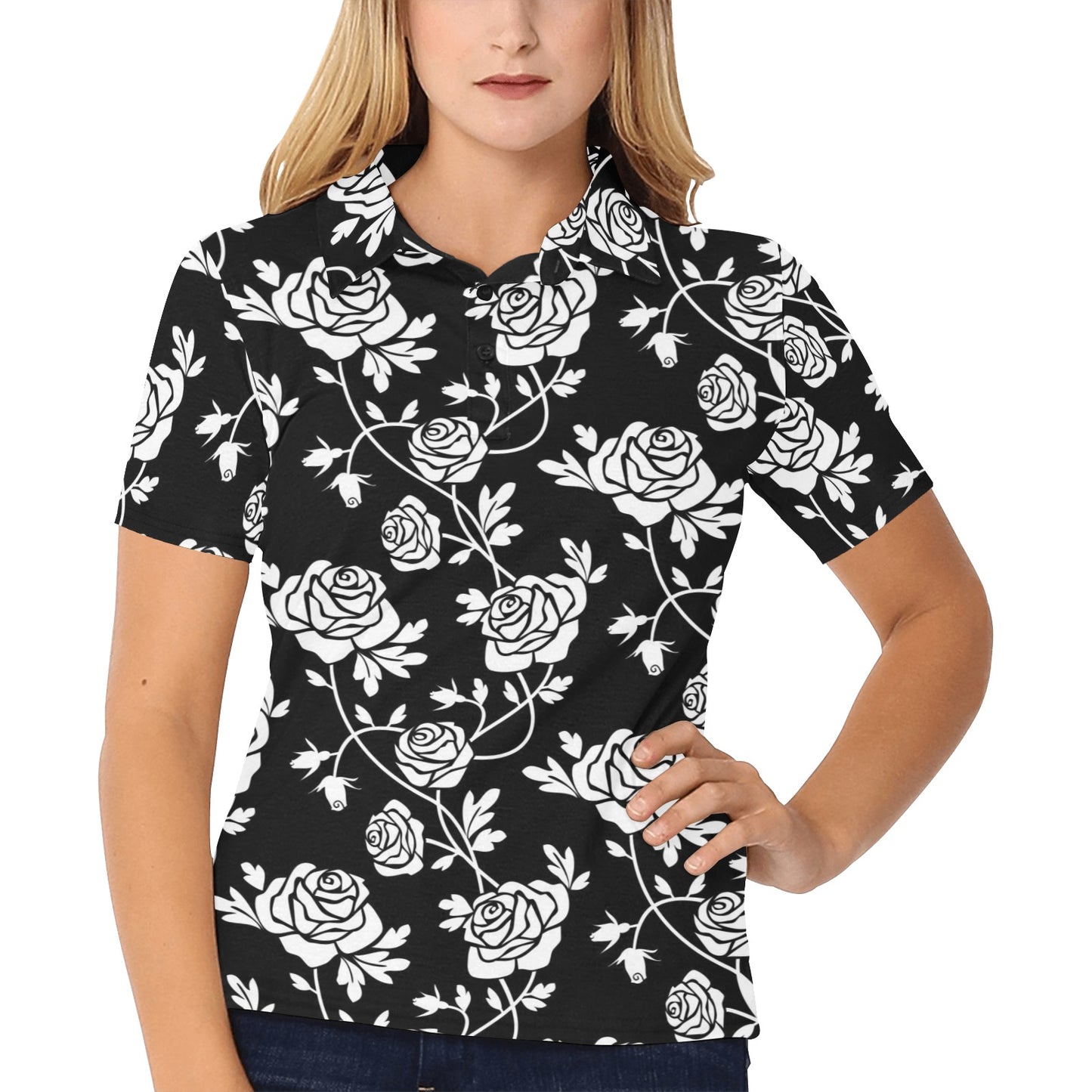 Rose Pattern Print Design RO013 Women's Polo Shirt