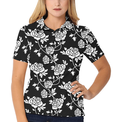 Rose Pattern Print Design RO013 Women's Polo Shirt