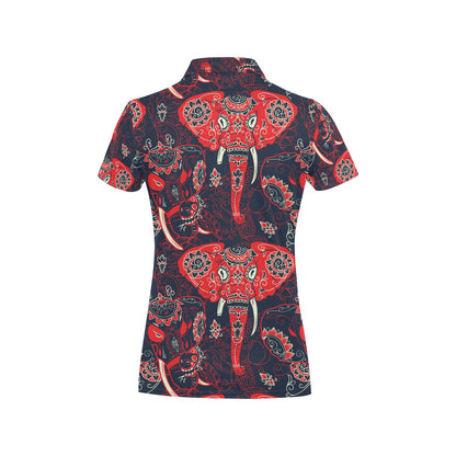 Red Indian Elephant Pattern Women's Polo Shirt