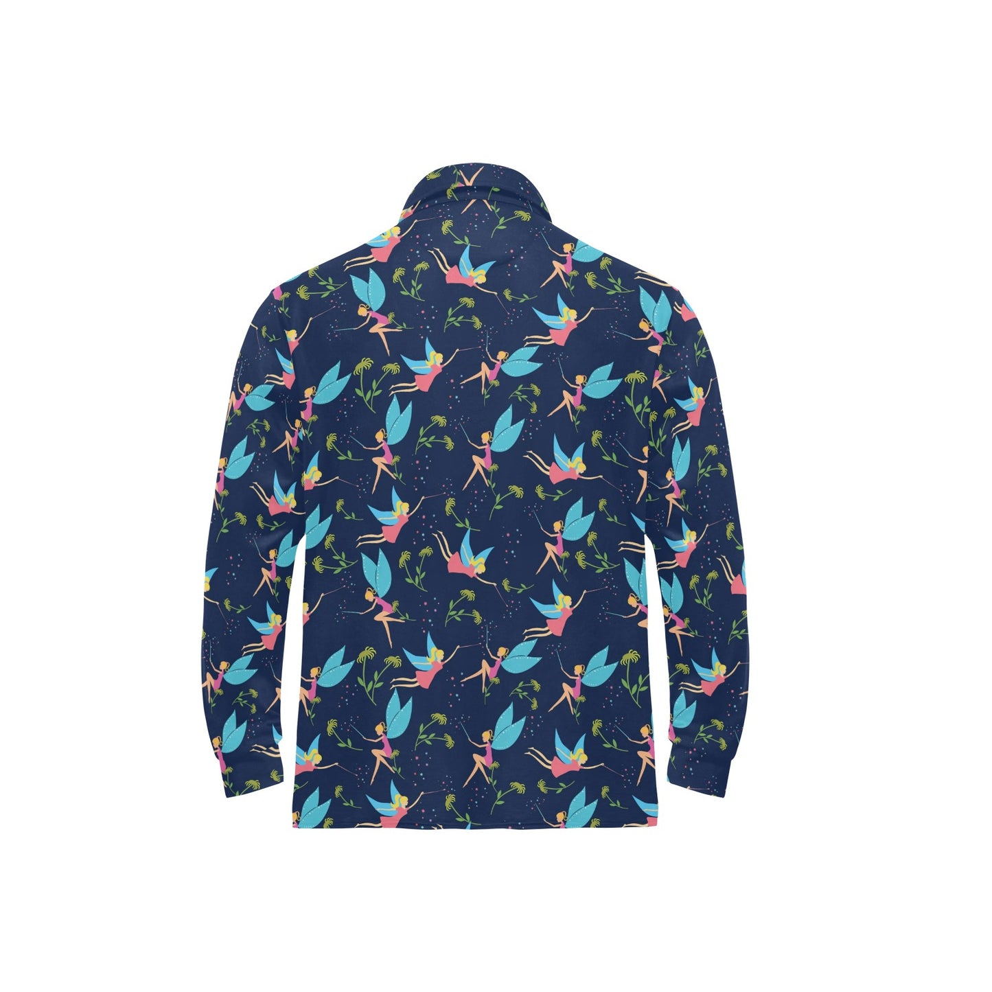 Fairy with flower Print Pattern Long Sleeve Polo Shirt For Men's