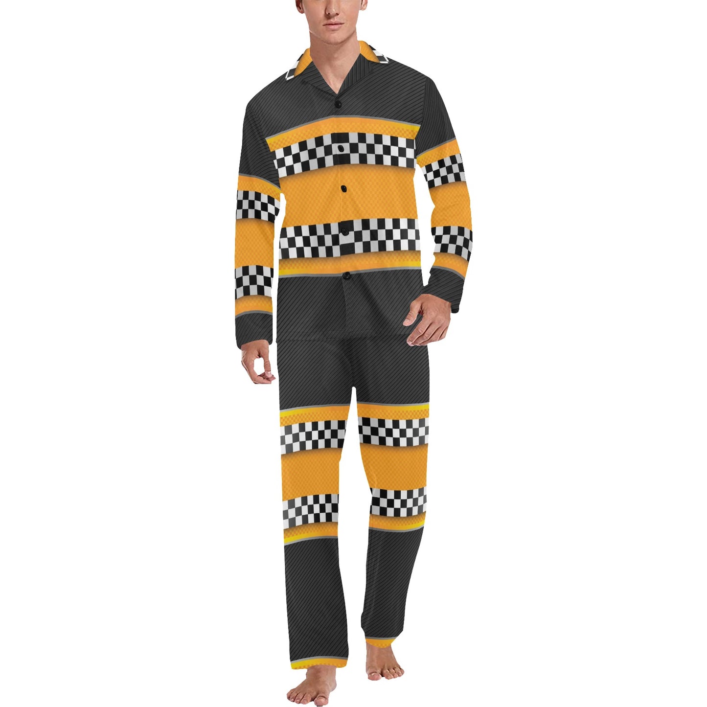Checkered Pattern Print Design 01 Men's Long Pajama Set