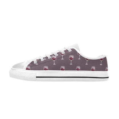 Wine Glass Pattern Print Design LKS305 Women's White Low Top Shoes