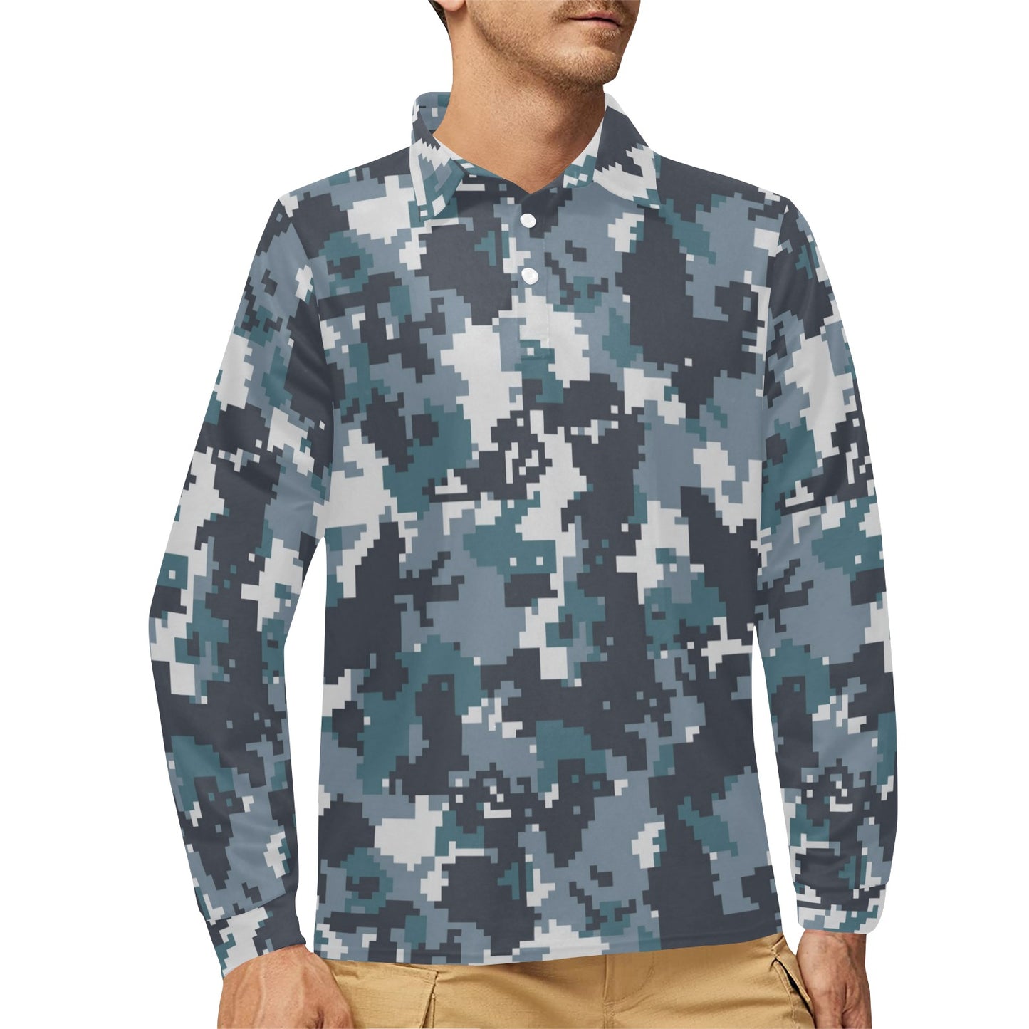 ACU Digital Urban Camouflage Long Sleeve Polo Shirt For Men's
