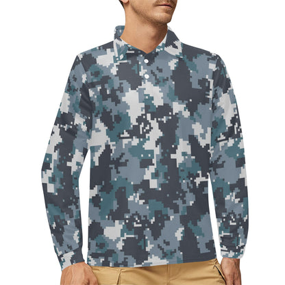 ACU Digital Urban Camouflage Long Sleeve Polo Shirt For Men's