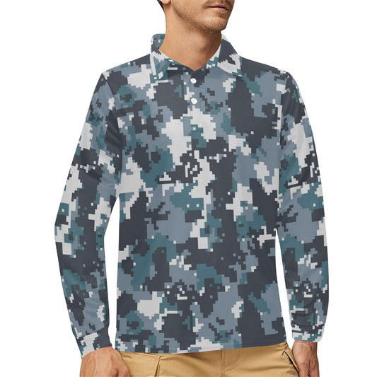 ACU Digital Urban Camouflage Long Sleeve Polo Shirt For Men's