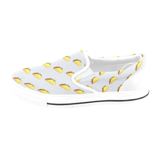 Taco Print Design LKS304 White Slip Ons Canvas Women's Shoes