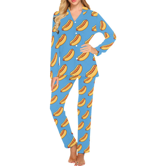 Hot Dog Pattern Print Design 02 Women's Long Pajama Set