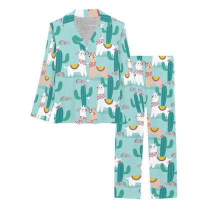 Llama Cactus Pattern Print Design 08 Women's Long Pajama Set
