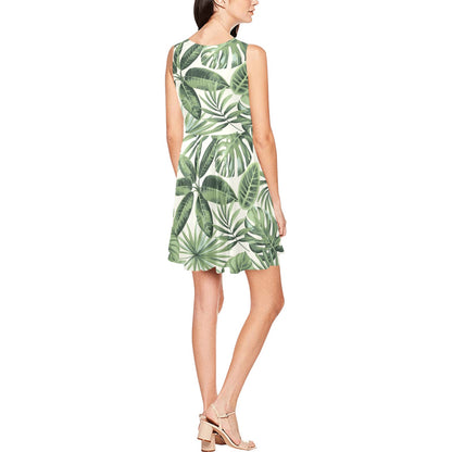Palm Leaves Pattern Print Design PL014 Sleeveless Dress