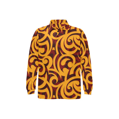 Maori Pattern Print Design 02 Long Sleeve Polo Shirt For Men's
