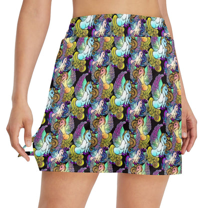 Unicorn With Wings Print Pattern 17" Golf & Pickleball Skort with Pockets