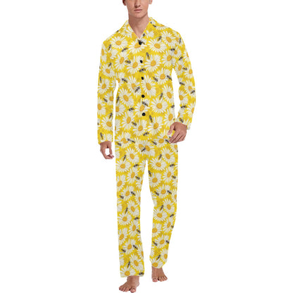 Bee Daisy Pattern Print Design 06 Men's Long Pajama Set