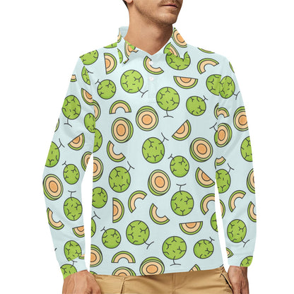 Cantaloupe Pattern Print Design 02 Long Sleeve Polo Shirt For Men's
