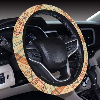 Travel Stamp Print Design LKS302 Steering Wheel Cover with Elastic Edge
