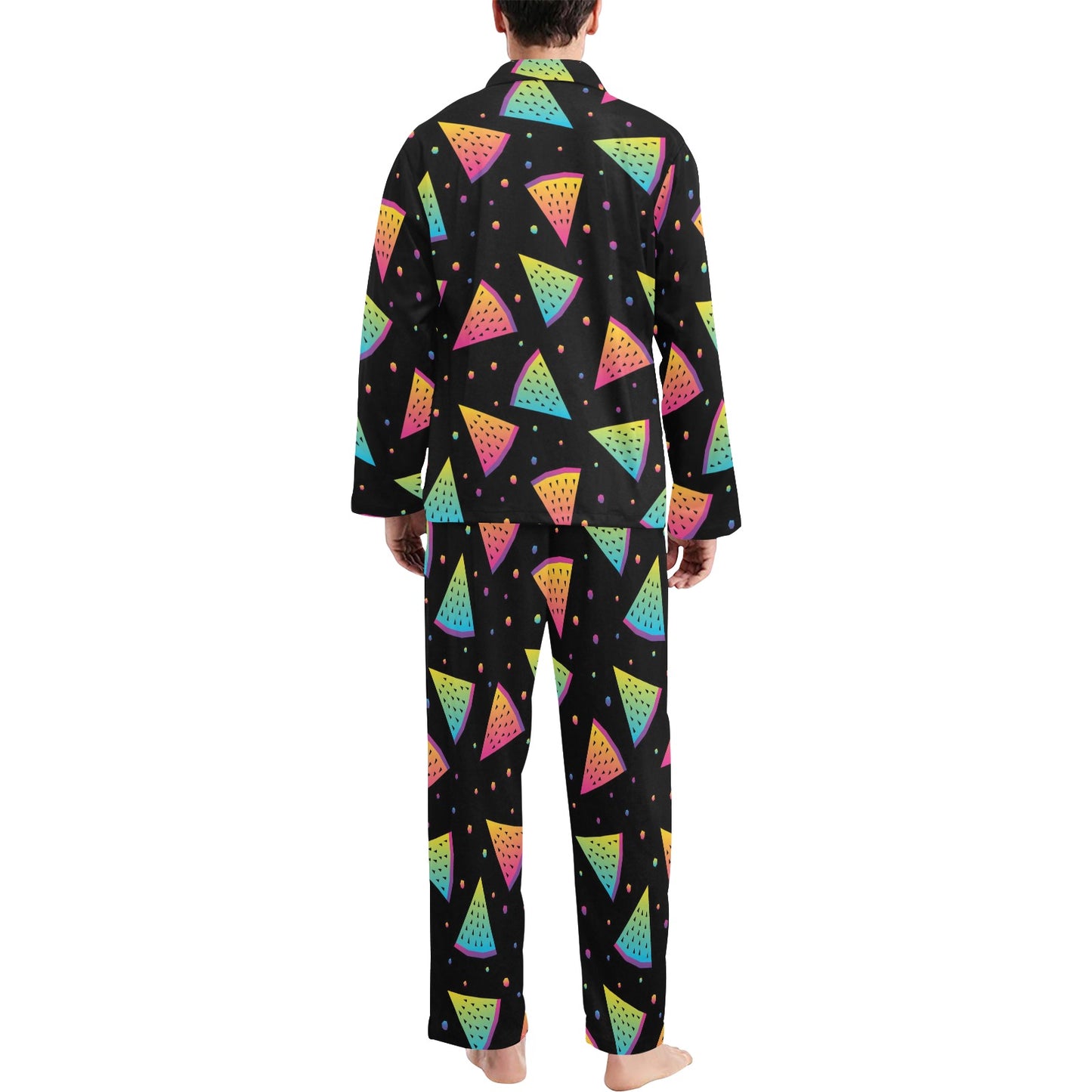 Rainbow Watermelon Pattern Print Design A04 Men's Long Pajama Set