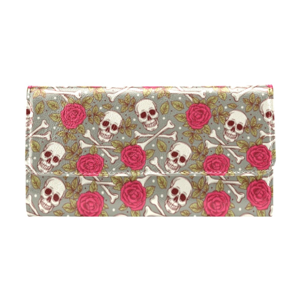 Skull Bone Rose Print Design LKS303 Women's Trifold Wallet