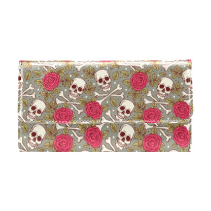 Skull Bone Rose Print Design LKS303 Women's Trifold Wallet