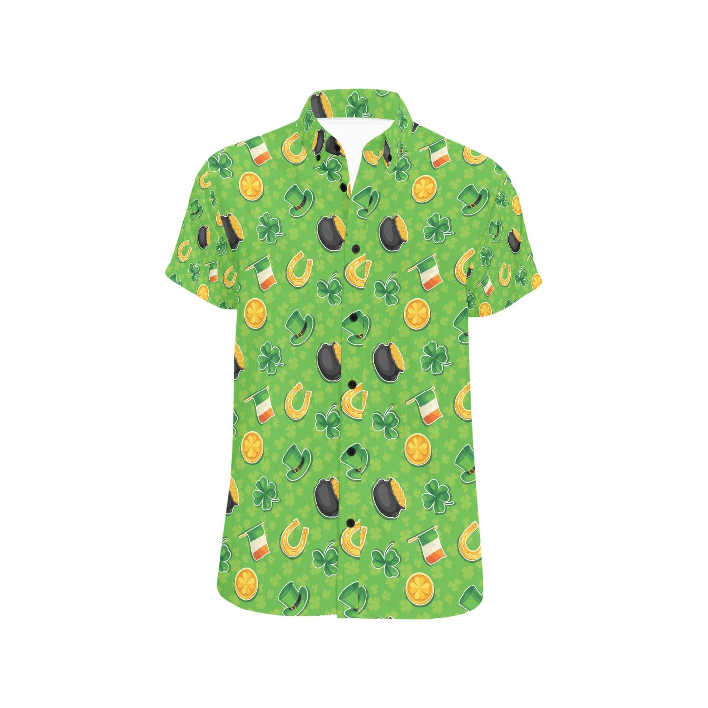 Shamrock Saint Patrick's Day Print Design LKS302 Men Short Sleeve Button Up Shirt