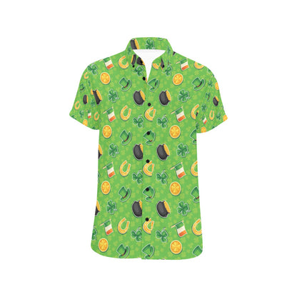 Shamrock Saint Patrick's Day Print Design LKS302 Men Short Sleeve Button Up Shirt