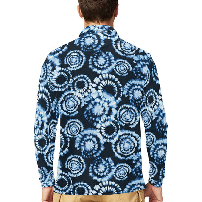 Tie Dye Dark Blue Print Design LKS306 Long Sleeve Polo Shirt For Men's