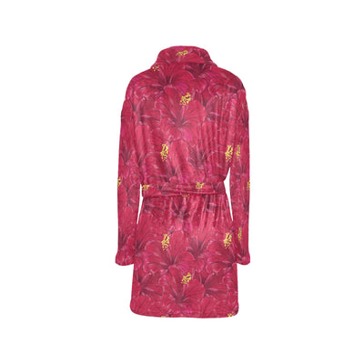 Hibiscus Red Pattern Print LKS308 Women's Fleece Robe