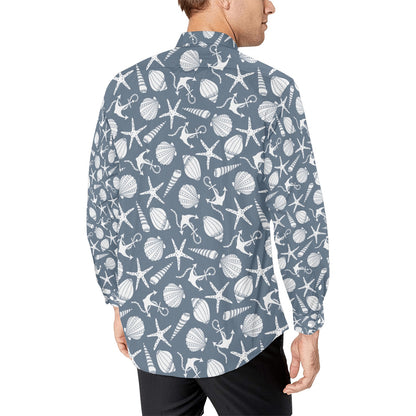 Seashell Print Design LKS306 Men's Long Sleeve Dress Shirt