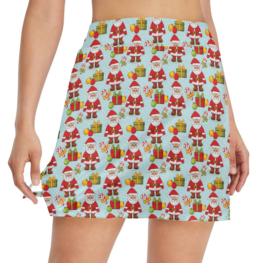 Santa Christmas Themed Print Design LKS303 17" Golf & Pickleball Skort with Pockets