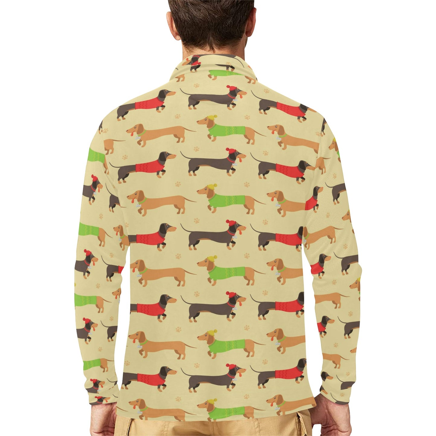 Dachshund Pattern Print Design 06 Long Sleeve Polo Shirt For Men's