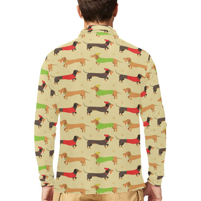 Dachshund Pattern Print Design 06 Long Sleeve Polo Shirt For Men's