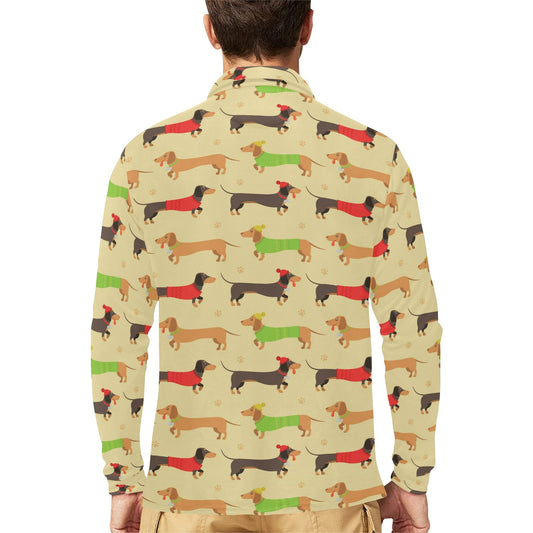 Dachshund Pattern Print Design 06 Long Sleeve Polo Shirt For Men's