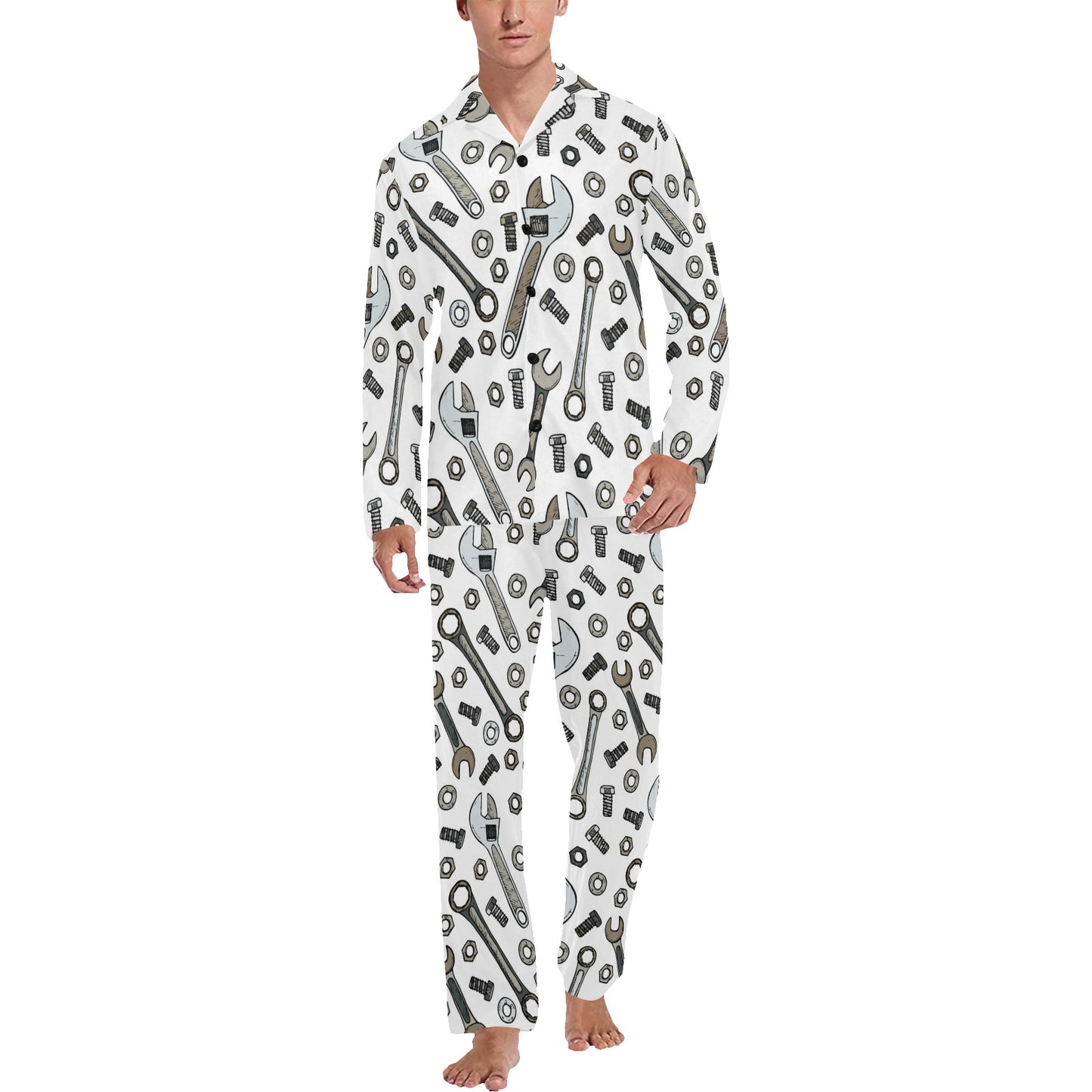 Mechanic Pattern Print Design 03 Men's Long Pajama Set