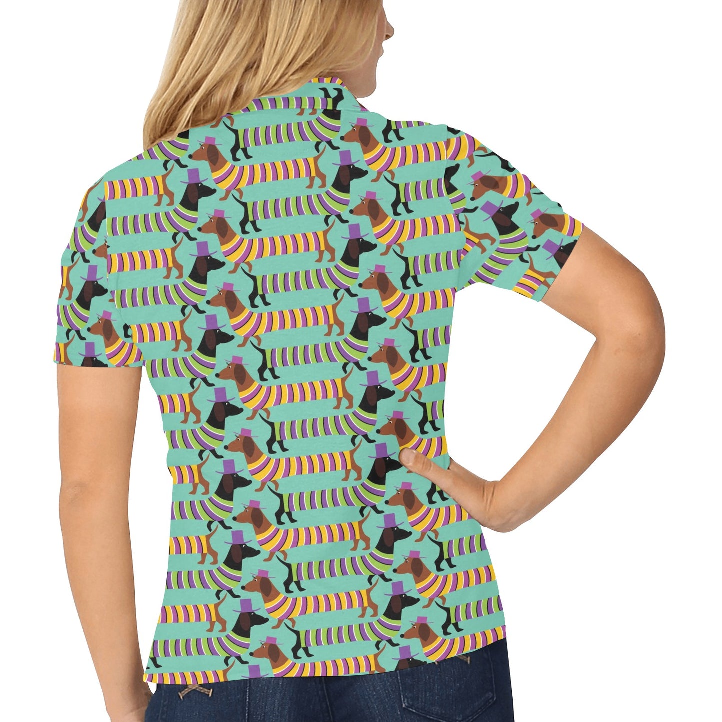 Dachshund Pattern Print Design 05 Women's Polo Shirt