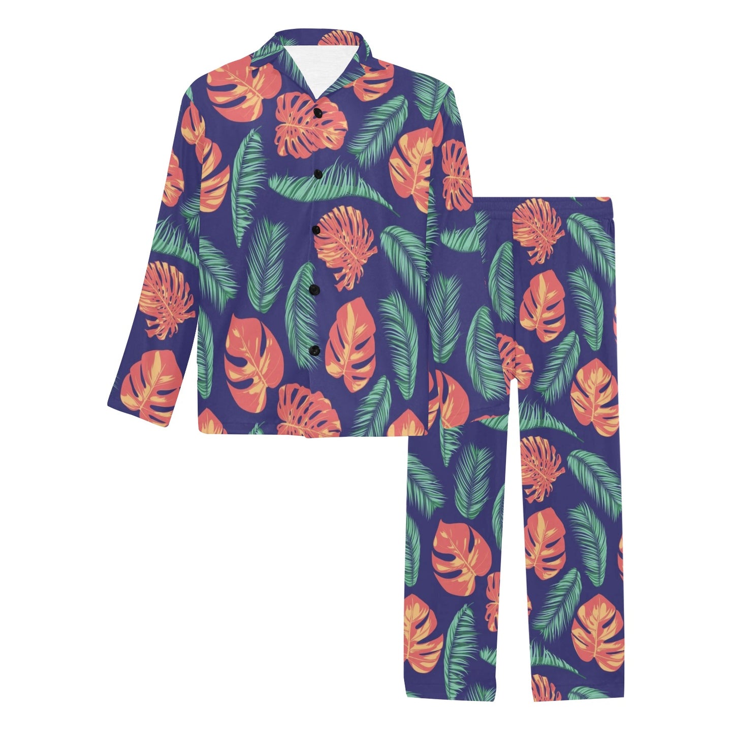 Palm Leaves Pattern Print Design PL011 Men's Long Pajama Set