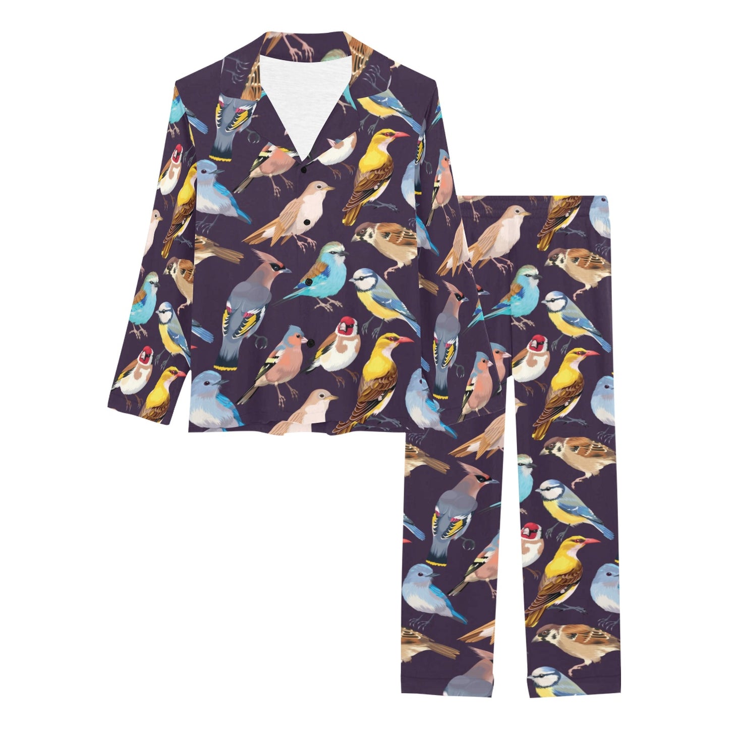 Bird Cute Print Pattern Women's Long Pajama Set
