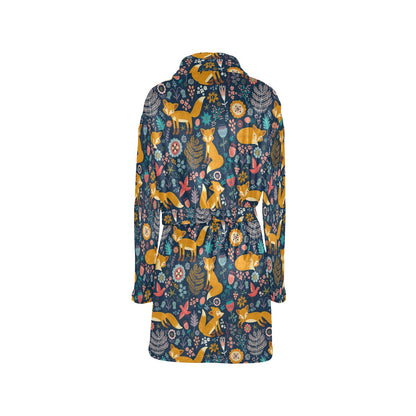Fox Cute Jungle Print Pattern Women's Fleece Robe